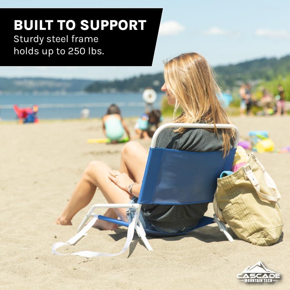 Cascade Mountain Tech Folding Beach Chair with Carry Strap - 2 Pack, All Ages