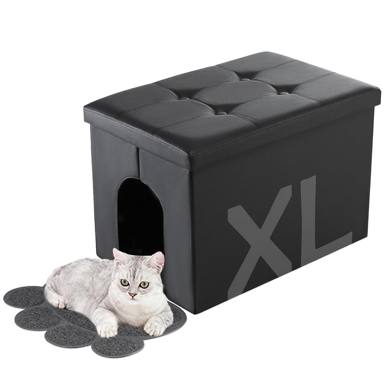 MEEXPAWS Cat Litter Box Enclosure Furniture Hidden, Cat Washroom Bench Storage Cabinet Small 19.7'' x 19.7'' x 19.7''| Dog Proof | Waterproof Inside | Easy Clean | Easy Assembly | Odor Control(Grey)