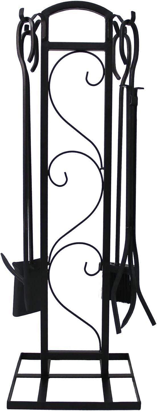 Demifill 5 Pieces Fireplace Tools Set, Wrought Iron Fireplace Tools with Decor Holder, Light Weight Fireplace Tools Set for Indoor and Outdoor, Black