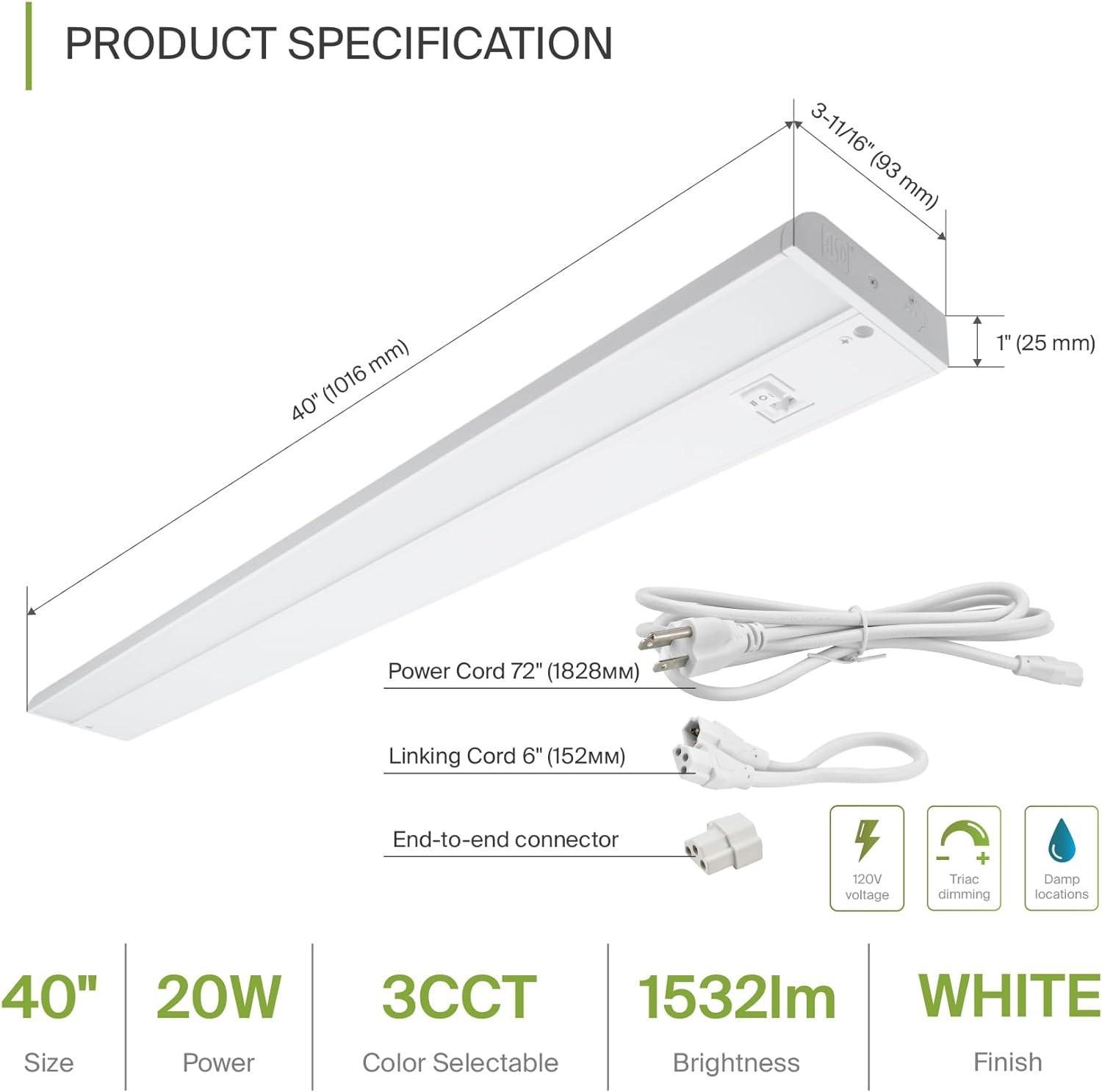 Adjustable White 40-Inch LED Under Cabinet Light