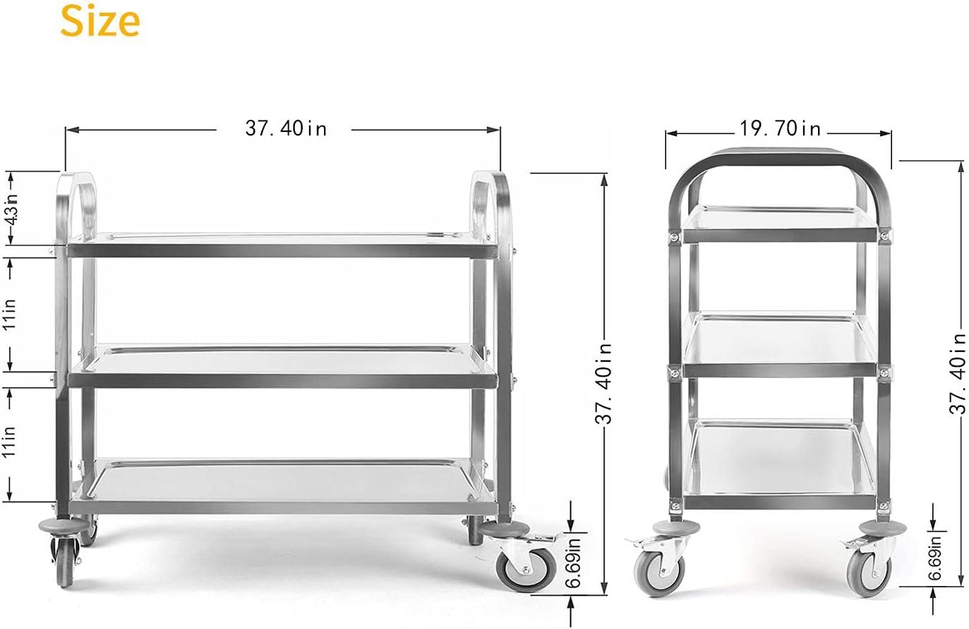 3 Tier Stainless Steel Utility Cart Kitchen Rolling Carts With Wheels