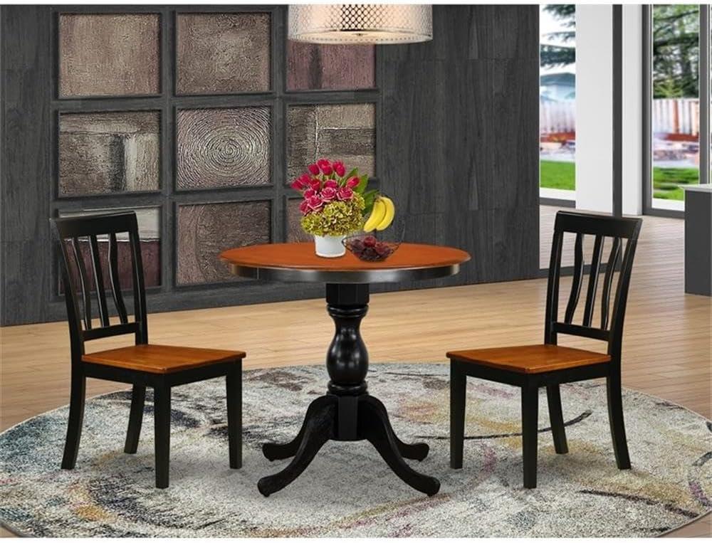 Black and Brown 30'' Round Wood Dining Set with 2 Chairs