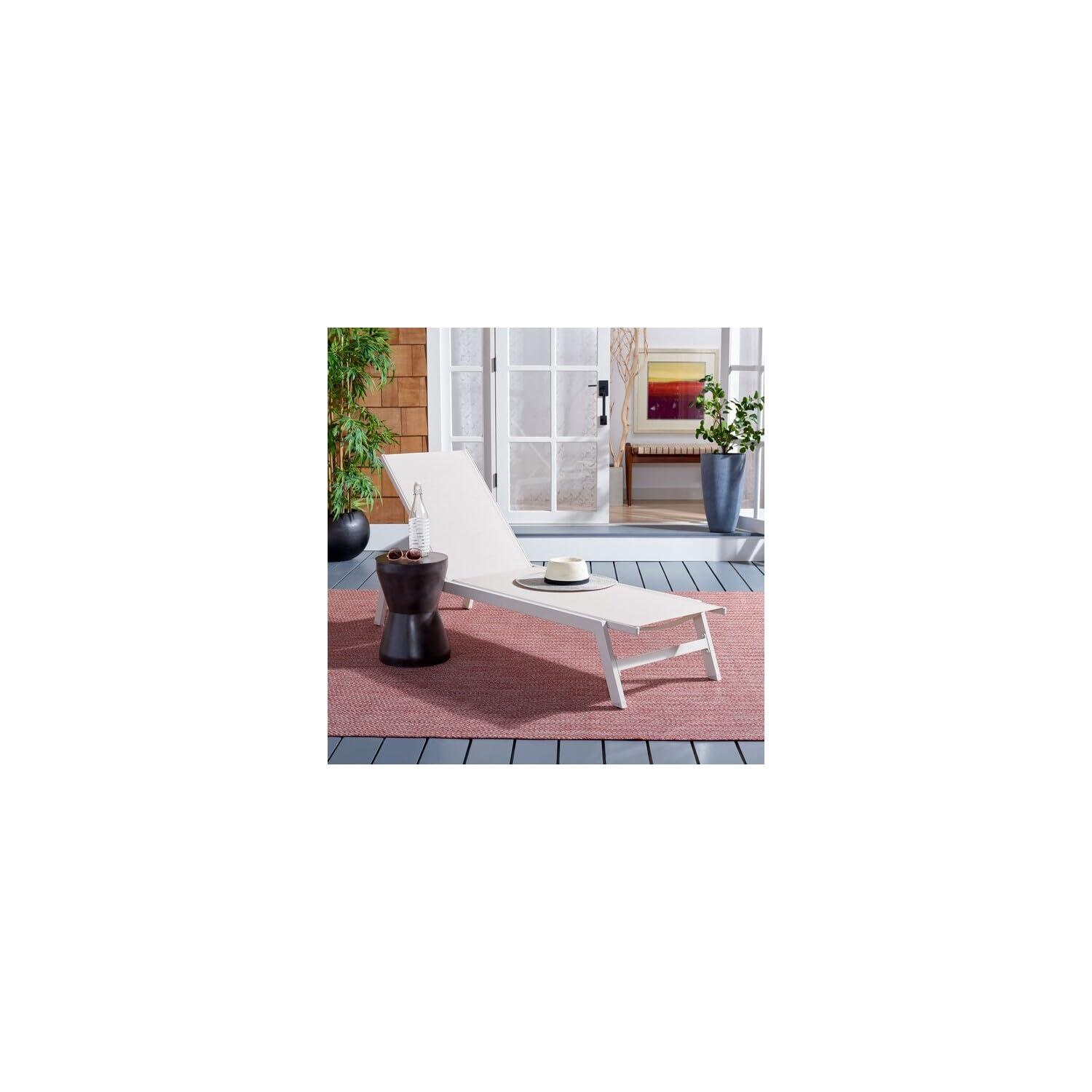 Fionne Sunlounger - Outdoor - PAT9038 - White/Beige -Safavieh
