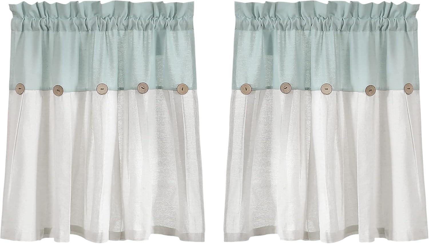 Lush Decor Linen Button Cotton Blend Tailored 29'' W Cafe Curtain (Set of 2)