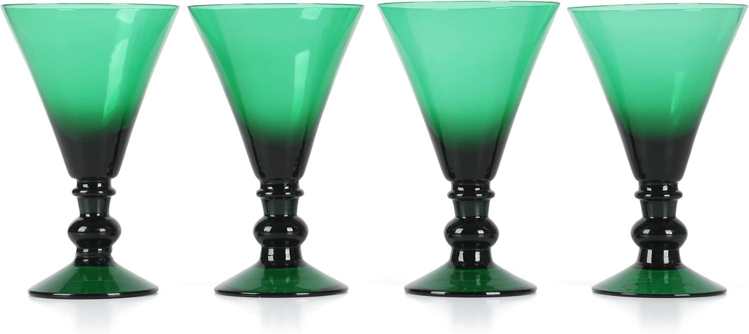 Jade Green Handcrafted Glass Martini Goblets, Set of 4