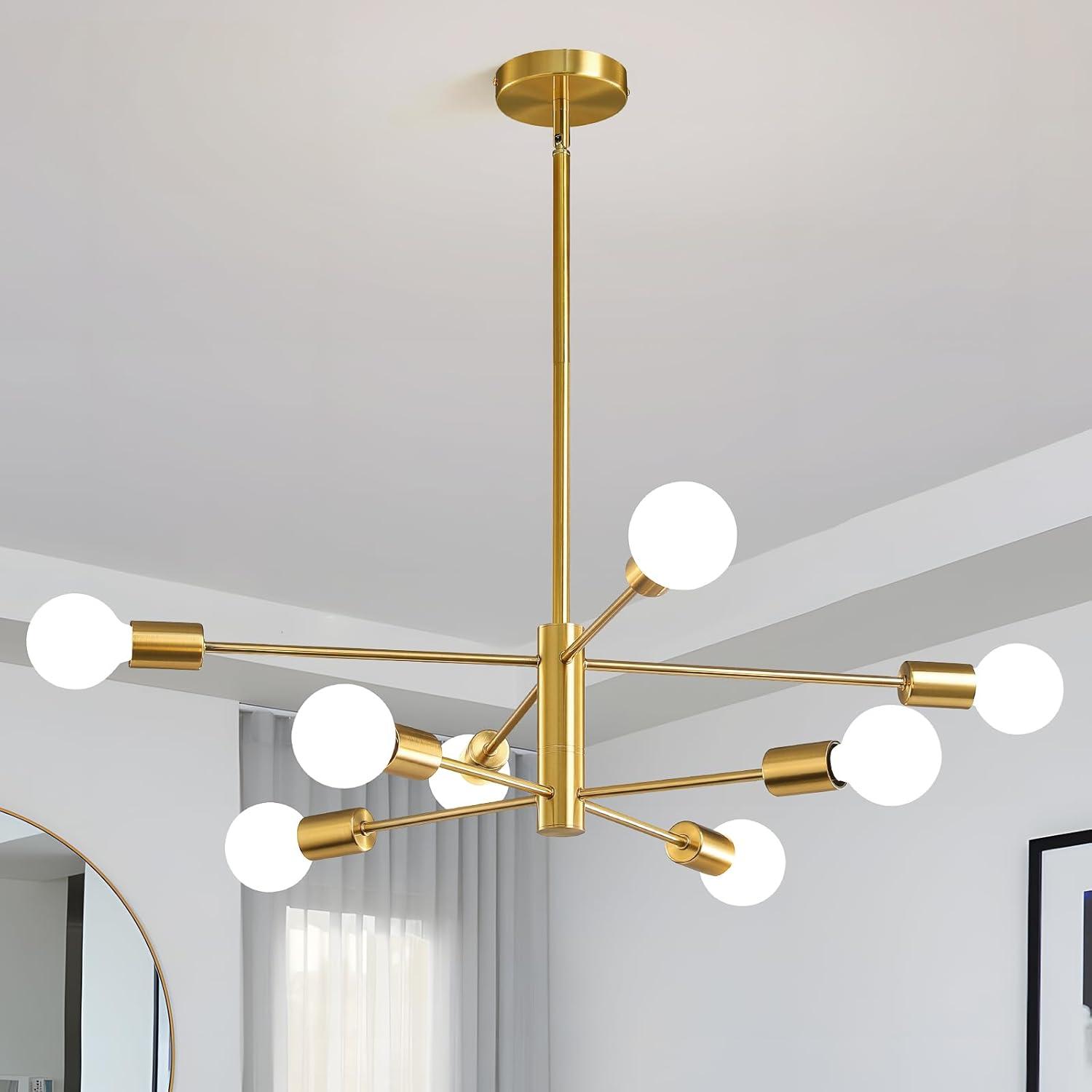 Beslowe 8-Light Modern Sputnik Chandelier, Mid Century Black  Gold Chandeliers Lighting, Farmhouse Ceiling Hanging Light Fixture for Dining Room Bedroom Living Room Kitchen Foyer, Height Adjustable