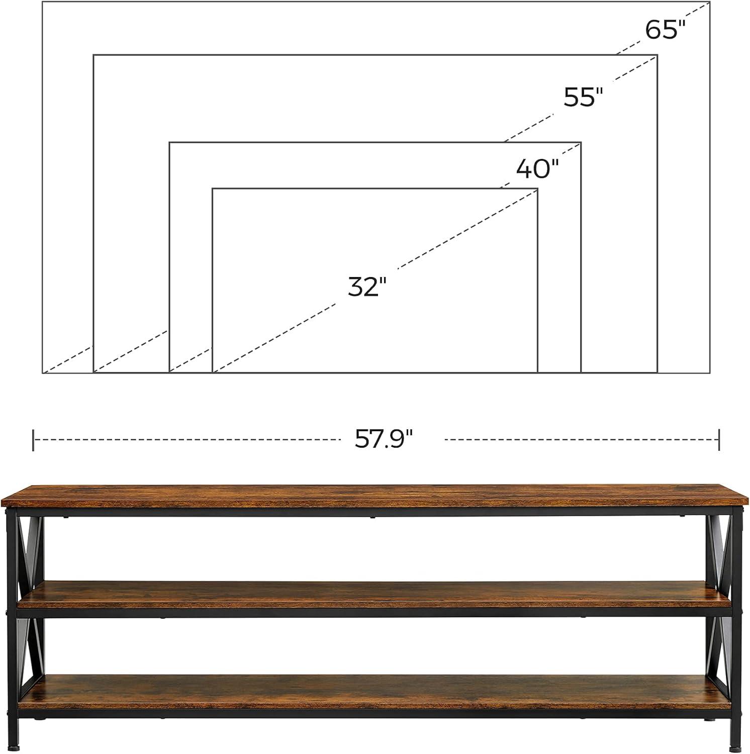 Rustic Brown and Black 3-Tier Industrial TV Stand