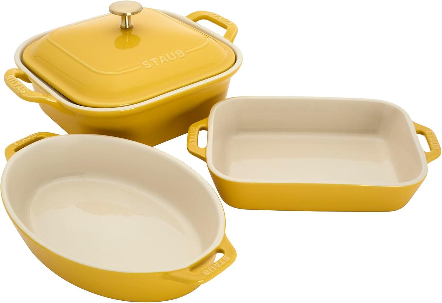 Staub Staub Ceramic 4-Pc Baking Pans Set, Casserole Dish With Lid, Brownie Pan,