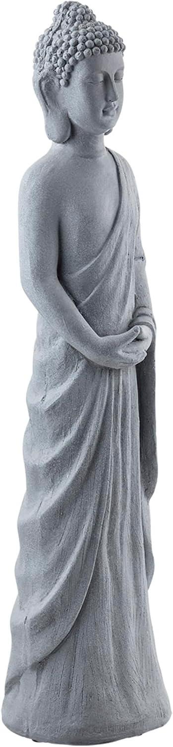 32" Magnesium Oxide Standing Buddha Statue Gray - Alpine Corporation: Outdoor Decor, Garden Accent