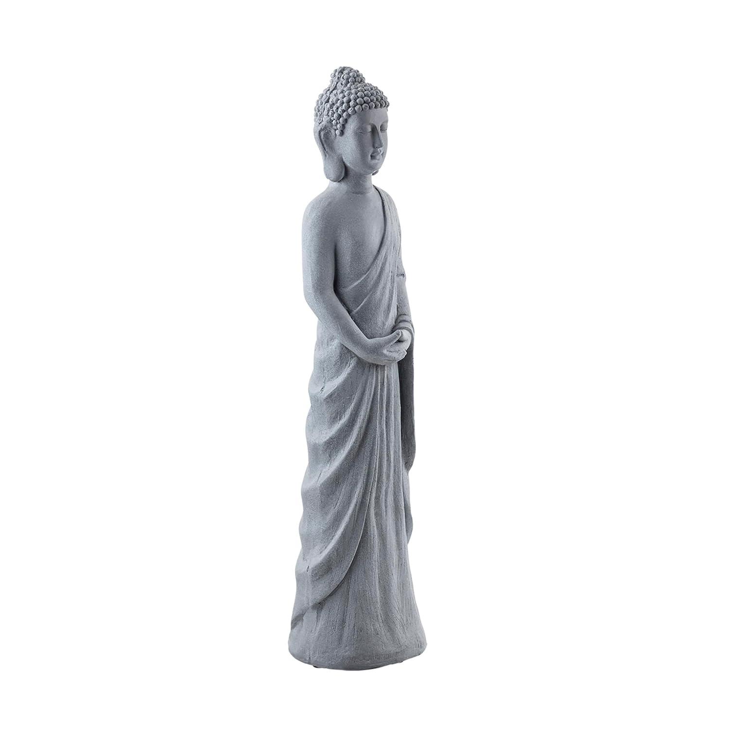 32" Magnesium Oxide Standing Buddha Statue Gray - Alpine Corporation: Outdoor Decor, Garden Accent