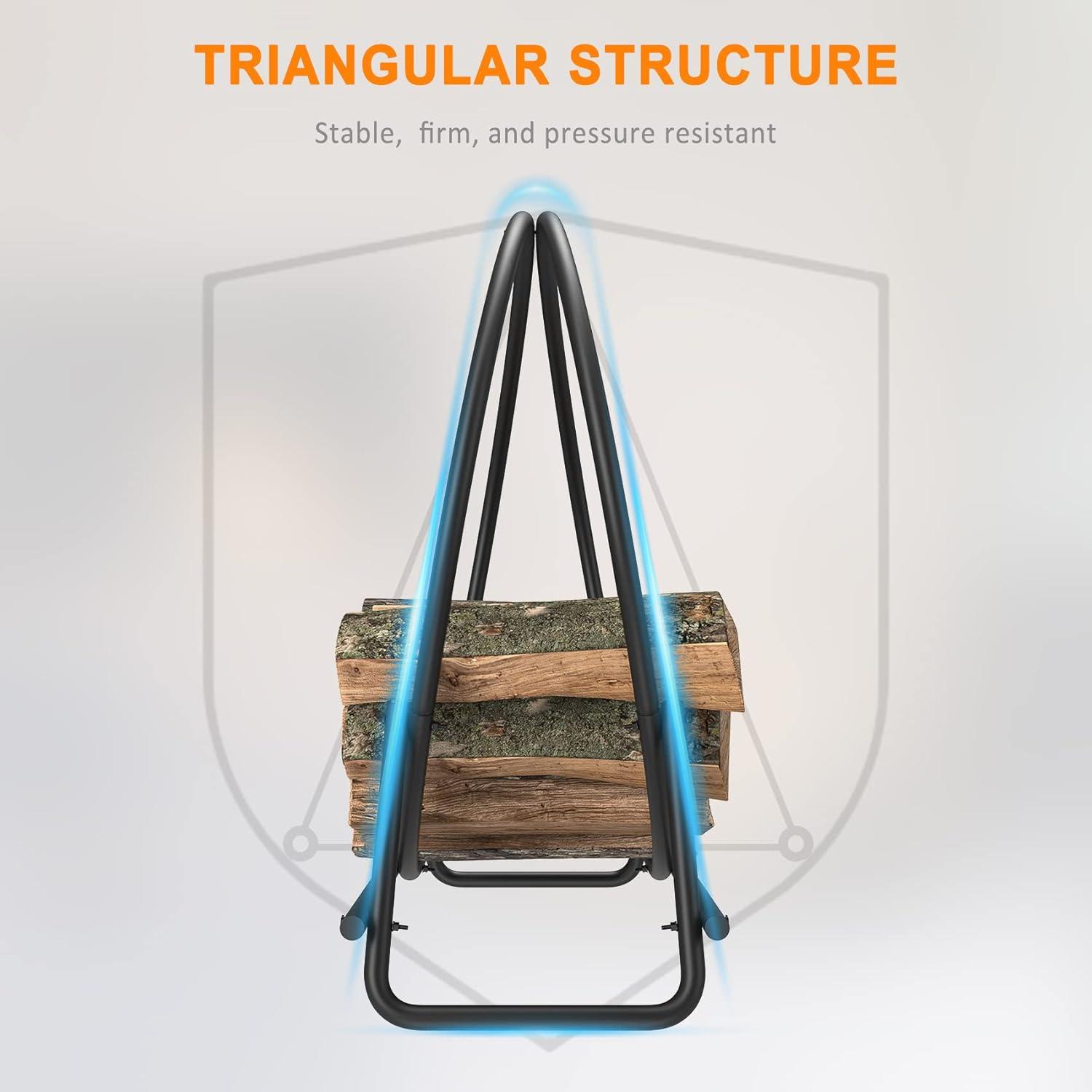 30" Firewood Rack, Rust Resistant Black Alloy Steel Log Hoop With Stable Triangular Design, Easy Assembly For Indoor & Outdoor Use