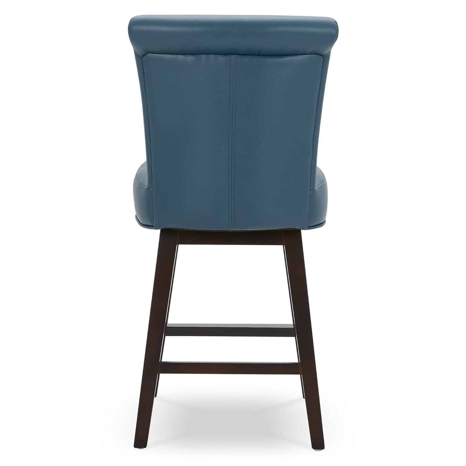 Swivel Bar Stools Set of 2 with Thicker Wood Legs,26" Counter Height Bar Stools,Faux Leather,Blue