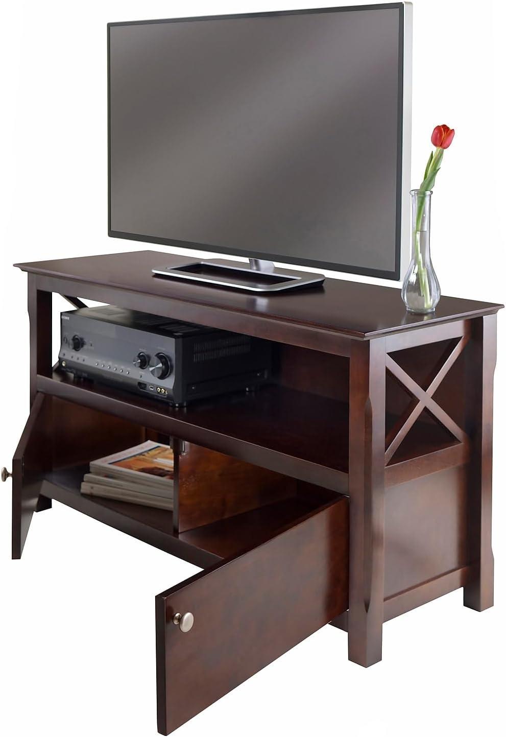 Xola TV Stand for TVs up to 40" Dark Brown - Winsome: Beveled Edges, Chrome-Finish Pulls, Media Shelf