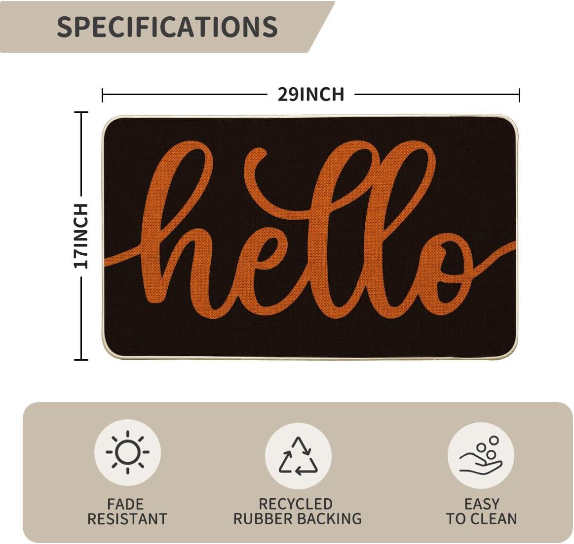 Black Orange Hello Halloween Doormat, Home Decor Low-Profile Switch Rug Door Mat Floor Mat For Indoor Outdoor 17X29 Inch