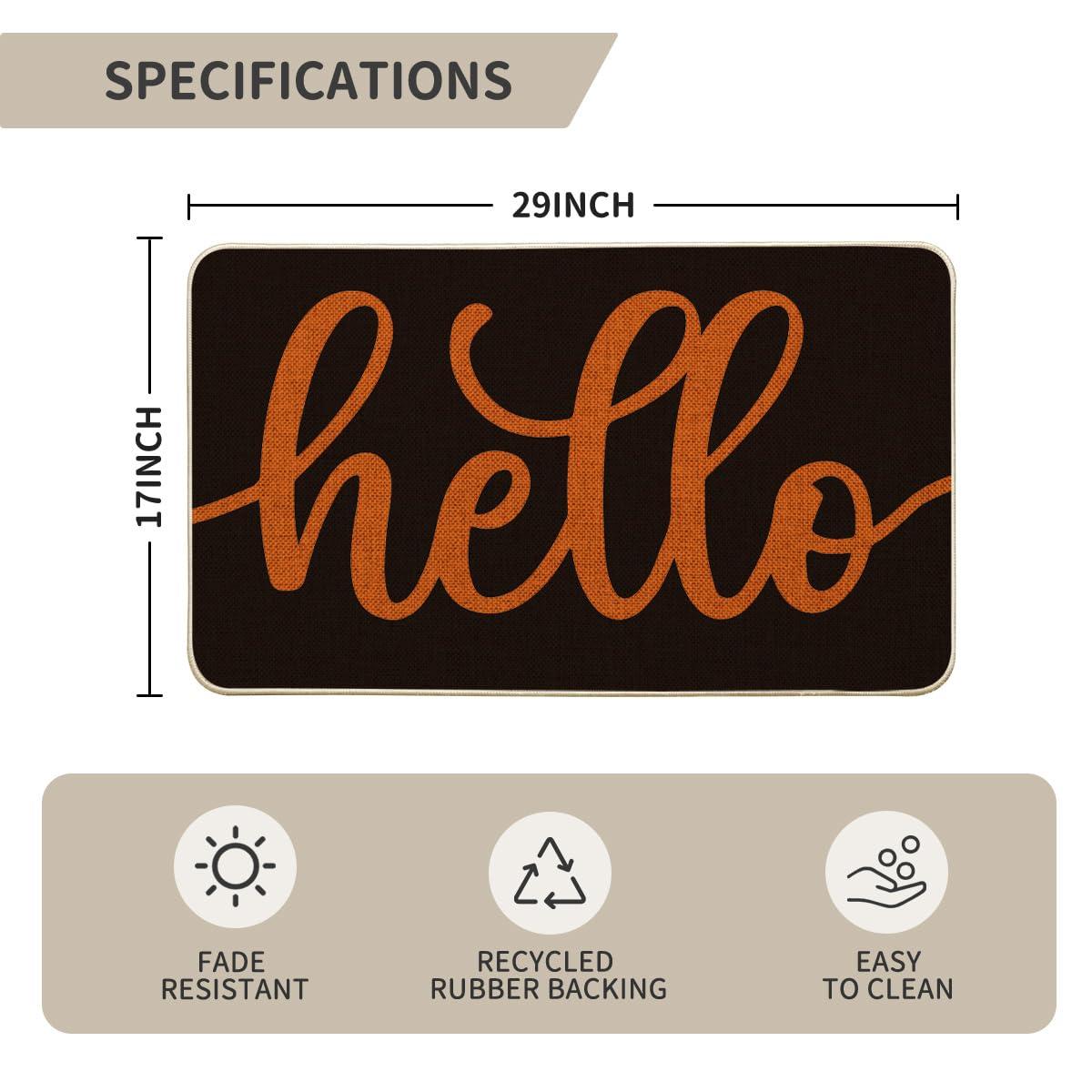 The Holiday Aisle® Black Orange Hello Halloween Doormat, Home Decor Low-Profile Switch Rug Door Mat Floor Mat For Indoor Outdoor 17X29 Inch