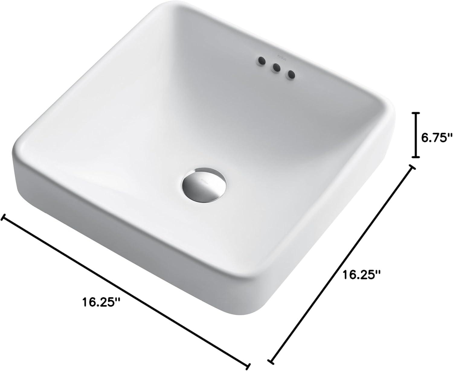 Elavo White Ceramic Square Drop-in Bathroom Sink with Overflow