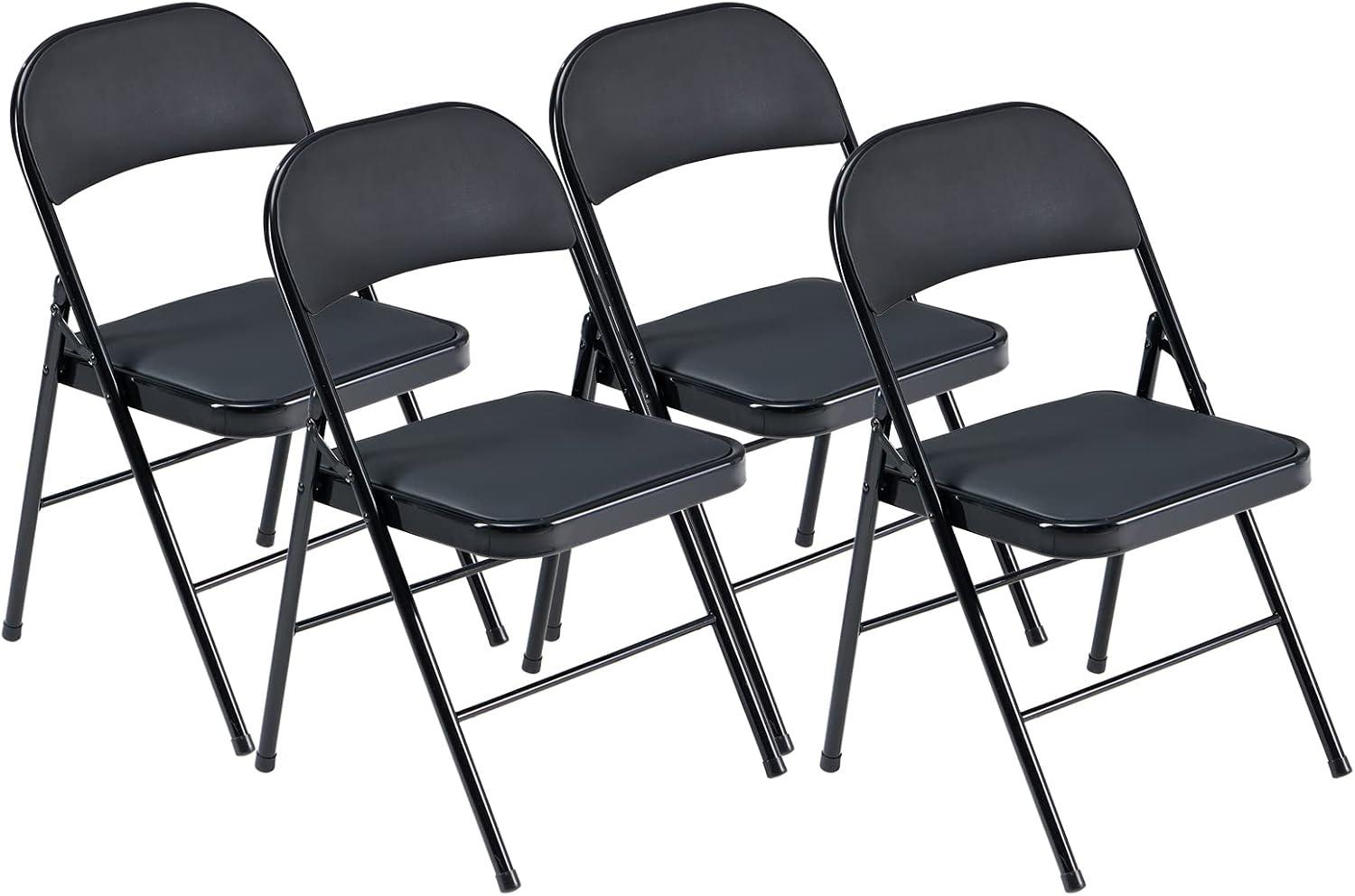 Black Vinyl-Padded Metal Folding Chairs, 4-Pack