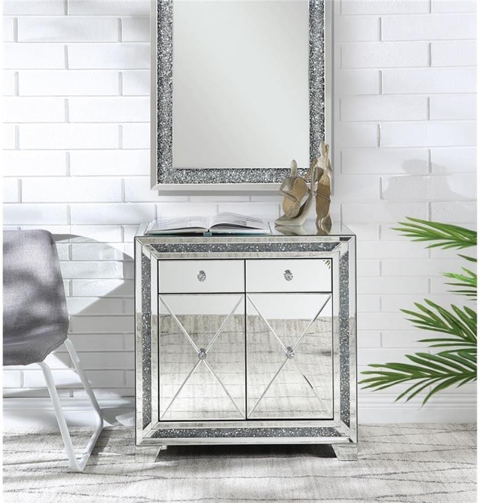 ACME Noralie 2-Drawer Console Table in Mirrored and Faux Diamonds