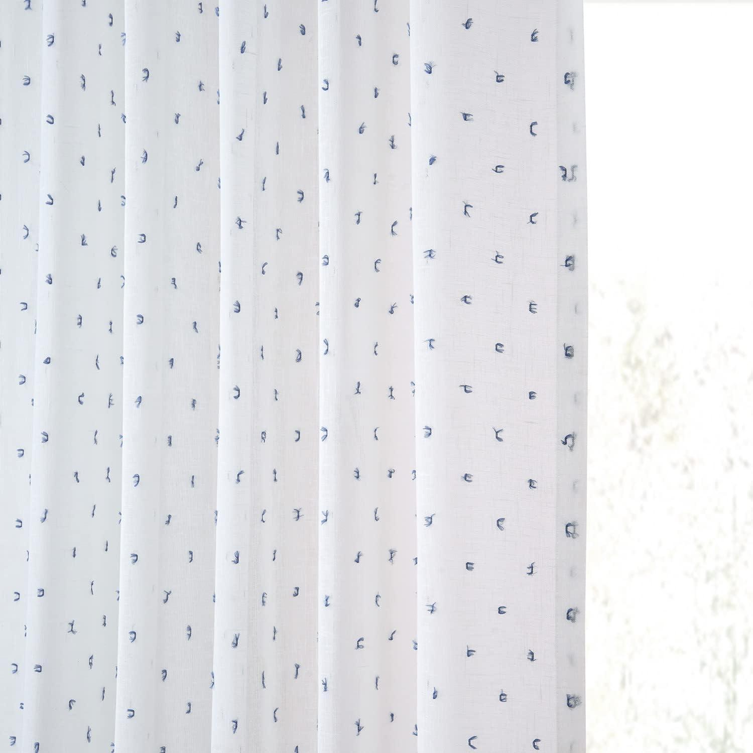 Altair Blue Patterned Faux Linen Sheer Curtains 50 x 108