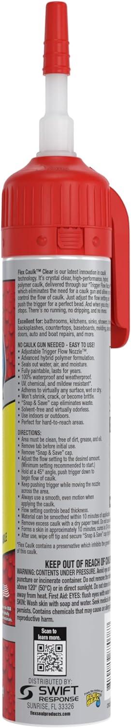 Flex Caulk All Purpose Clear 9 oz Pressurized Can, Trigger Flow Nozzle, No Caulk Gun Needed