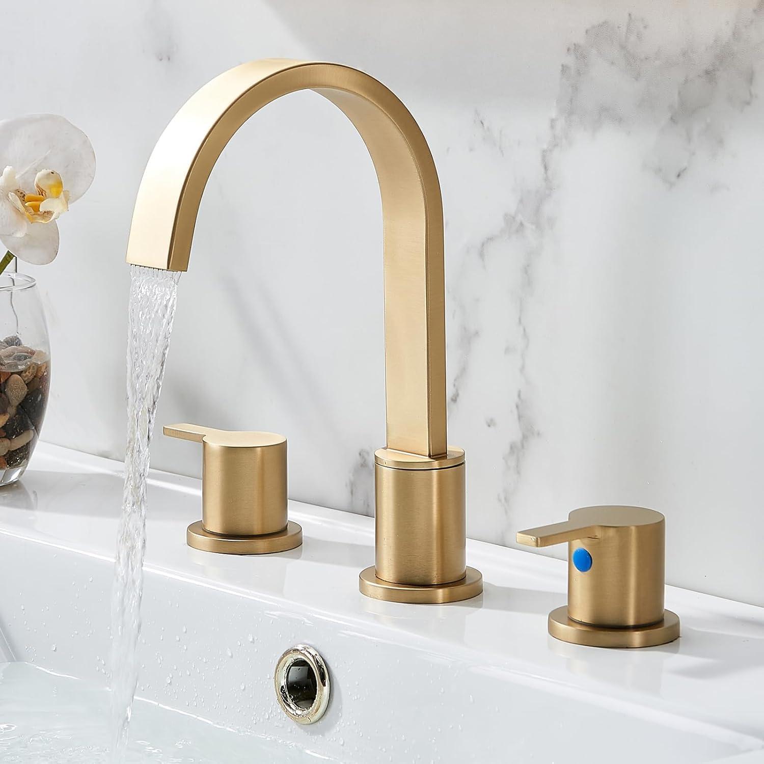 Brushed Gold 8-Inch Widespread Bathroom Faucet with Pull-Out Sprayer