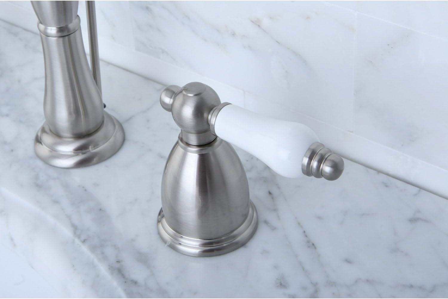 Heritage Brushed Nickel Widespread Lavatory Faucet with Porcelain Lever