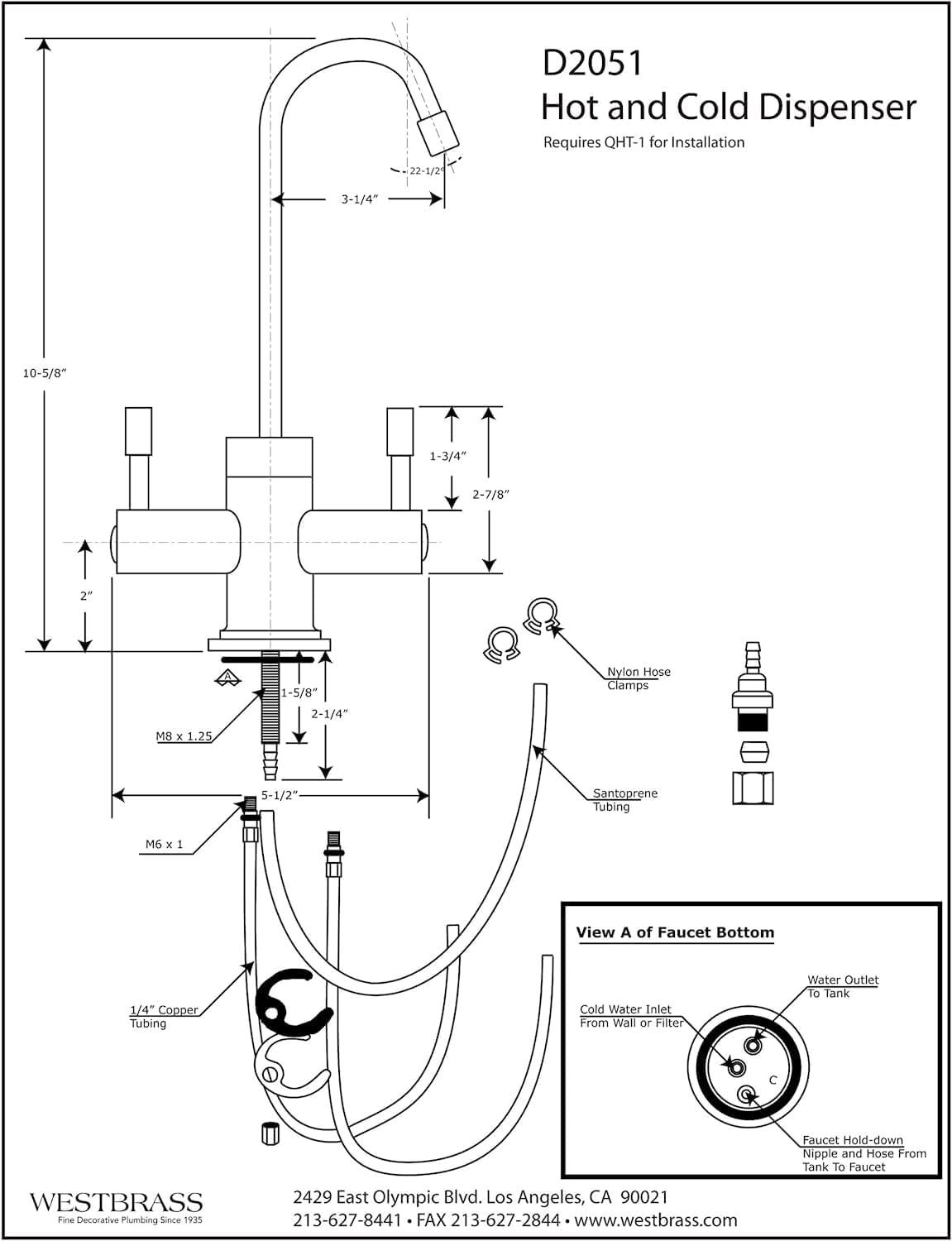 Westbrass DT1F2051-20 Contemporary 10" 2-Handle Hot and Cold Water Dispenser Faucet with Digital Heating Tank, Stainless Steel