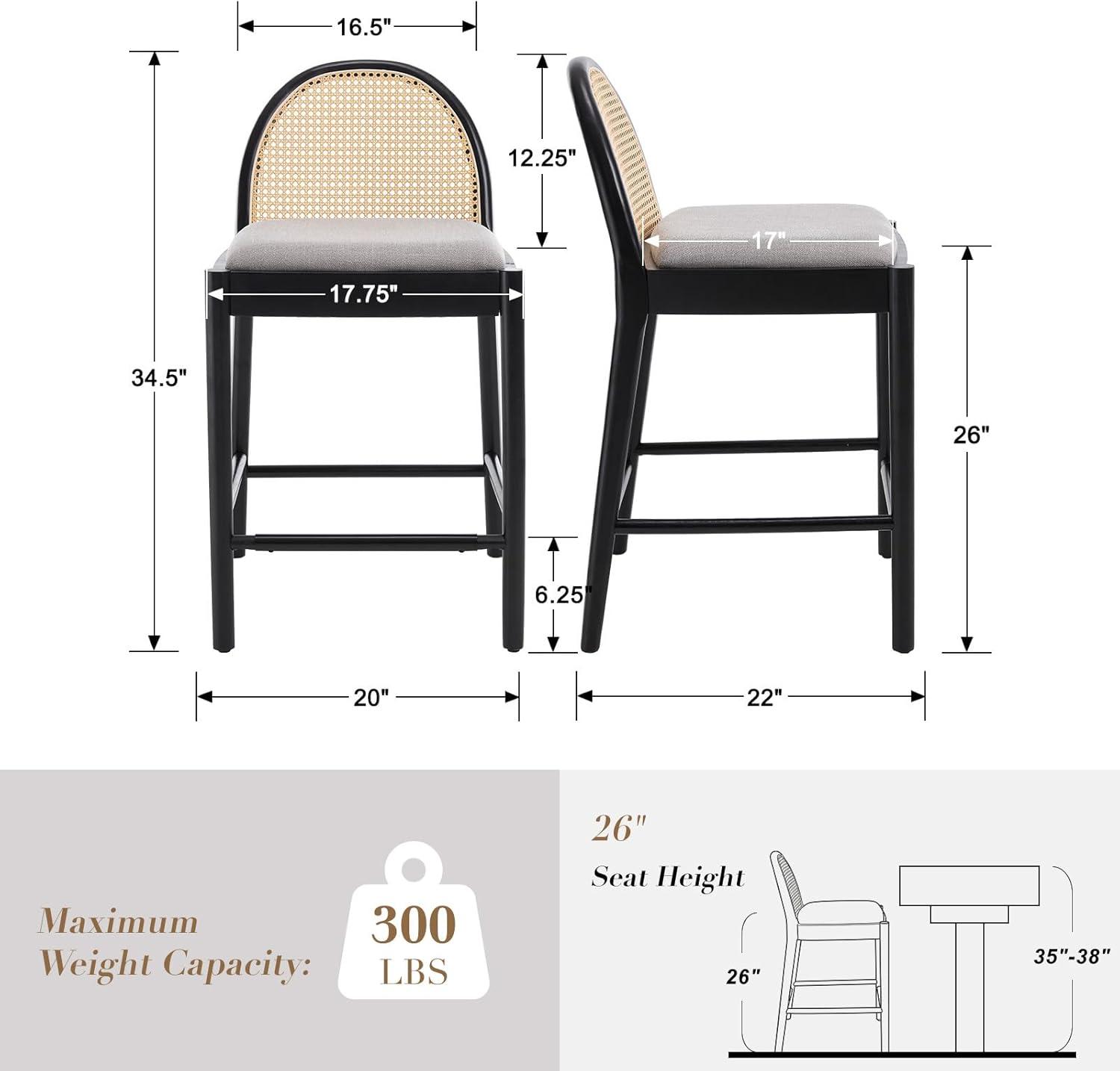 Bayou Breeze Emington Modern Stools with Rattan Backrests and Wood Frame (Set of 2)