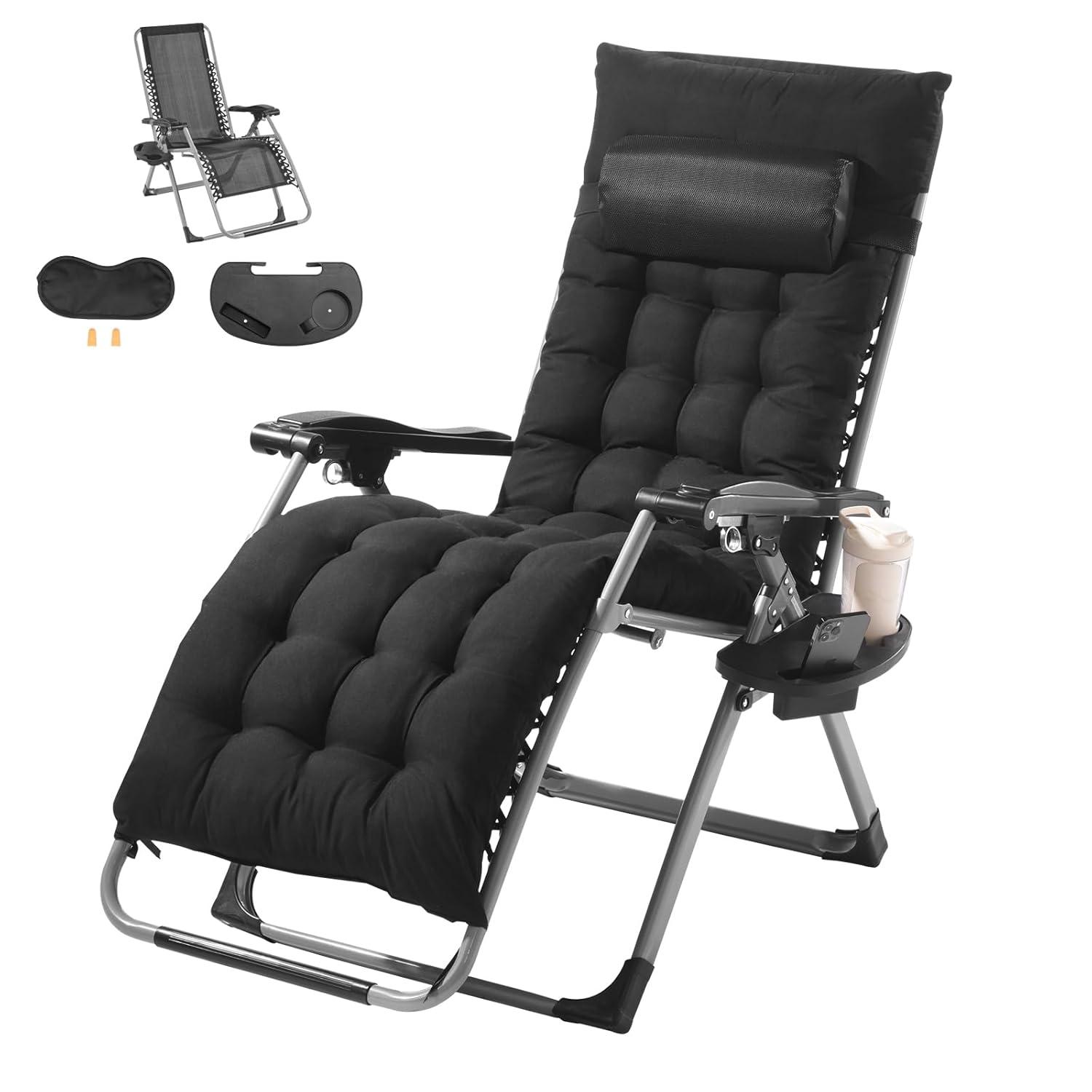 VEVOR 26" Zero Gravity Recliner Lounge Chair - Heavy-Duty Folding Indoor/Outdoor Lounger