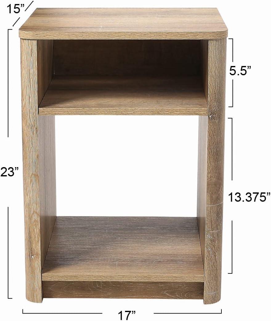 Storied Home Radius Nightstand Square Cube Storage Compartment Coastal Oak : Modern Farmhouse Style, Scratch-Resistant, Device Charging Slot