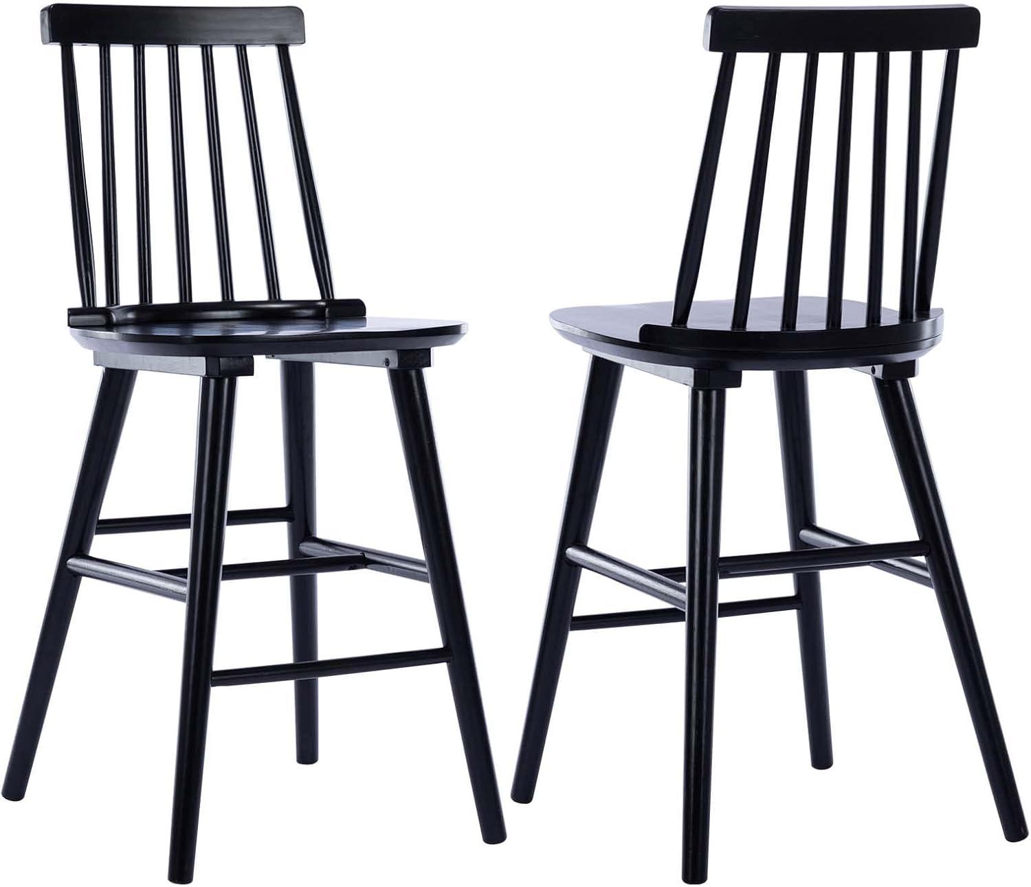 Black Rubber Wood Spindle Back Counter Stools, Set of 2