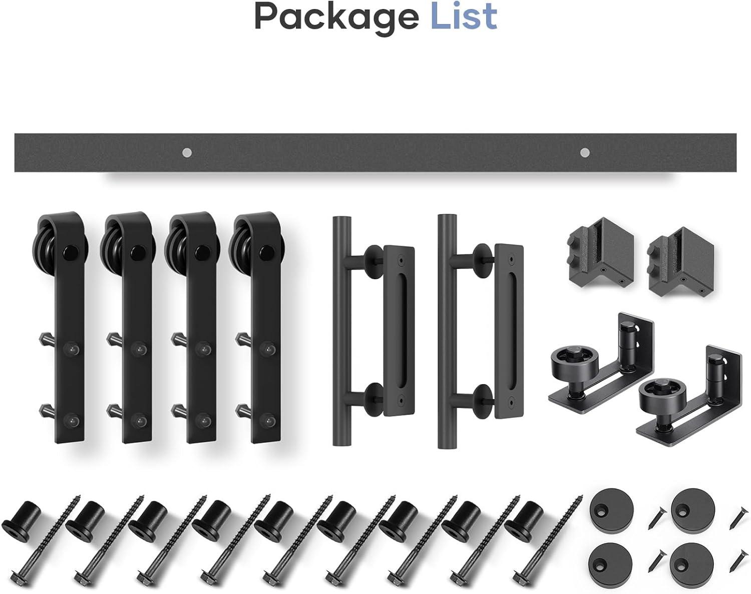 EaseLife 12 FT Double Door Sliding Barn Door Hardware Track Kit,Basic J Pulley,Heavy Duty,Slide Smoothly Quietly,Easy Install (12FT Track Kit for Double 36" Wide Door)