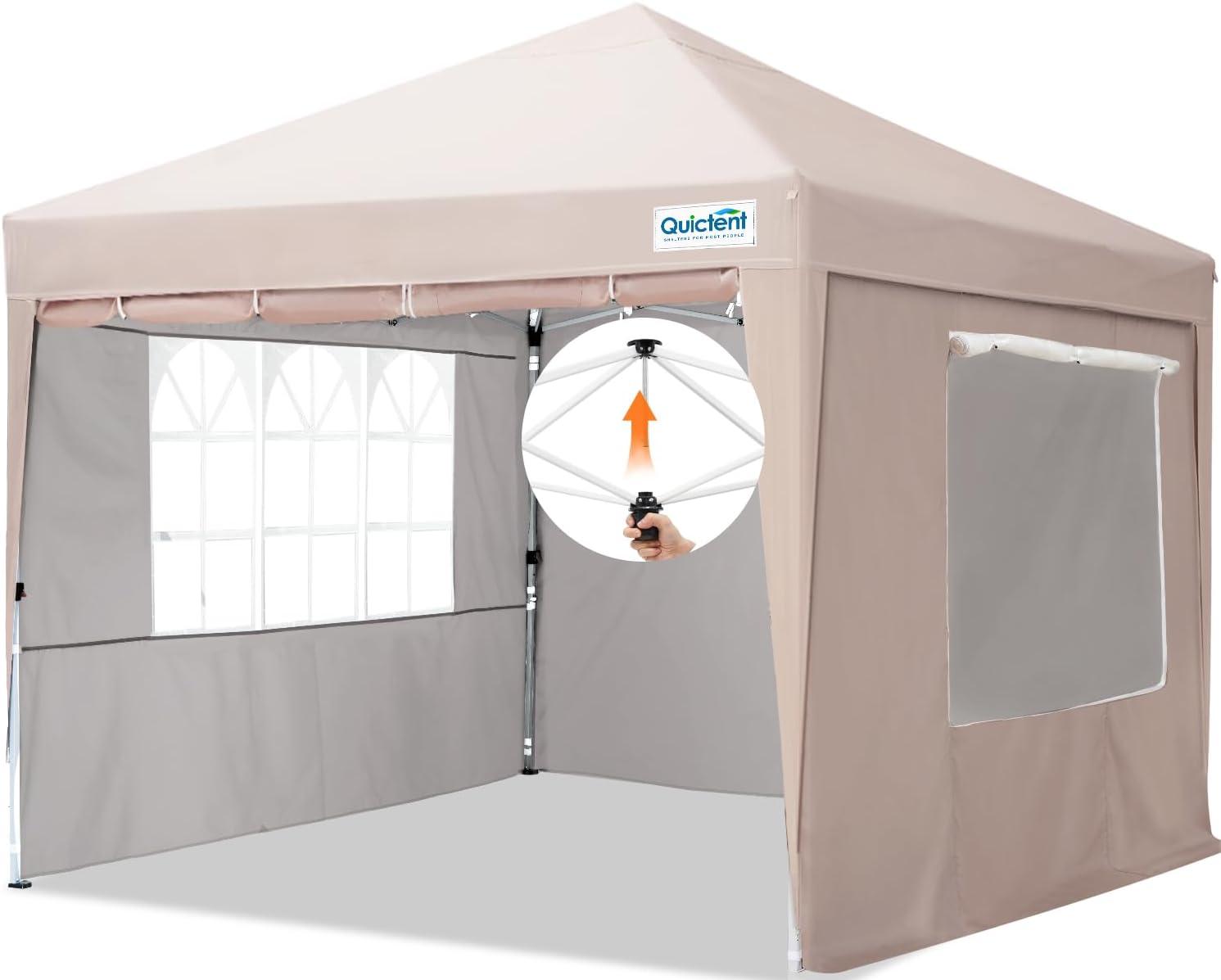 Quictent Privacy 10'x10’Pop up Canopy Tent with Sidewalls Enclosed Instant Gazebo Shelter Waterproof (Beige)