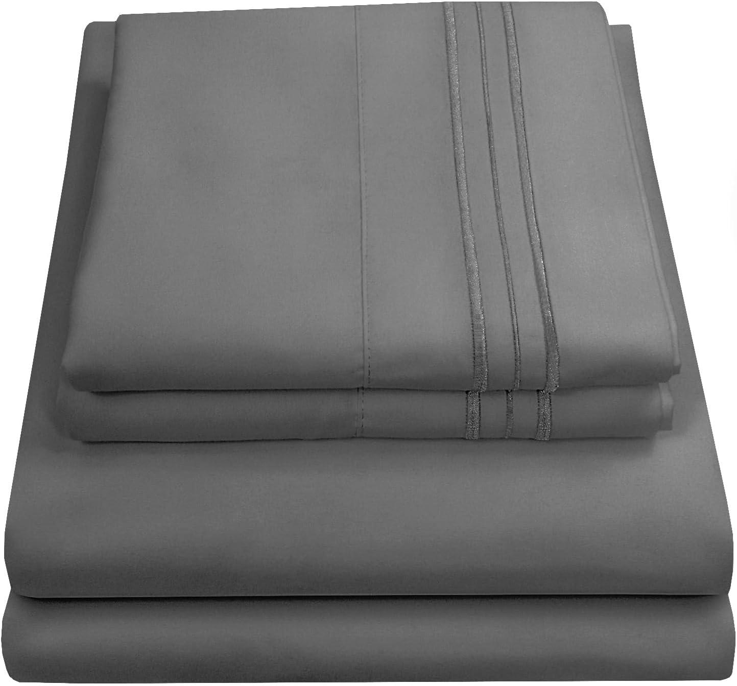 Full Gray Deep Pocket Microfiber Bed Sheet Set