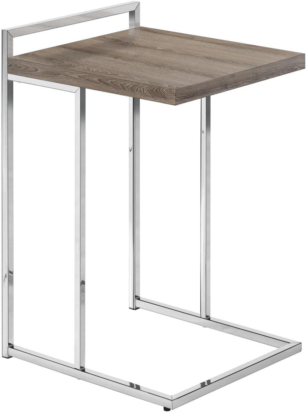 Monarch Specialties Accent Table, C-shaped, End, Side, Snack, Living Room, Bedroom, Brown Laminate, Chrome Metal, Contemporary, Modern
