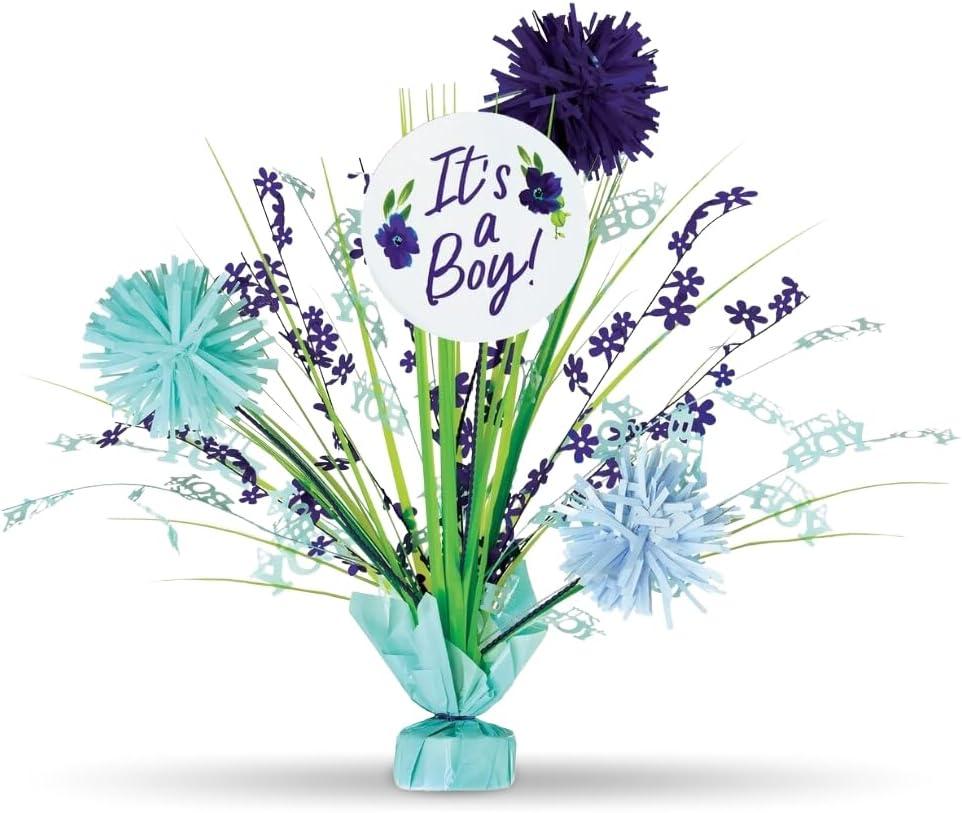Baby In Bloom Sweet Baby Boy Tinsel Burst 18-Inch Centerpiece