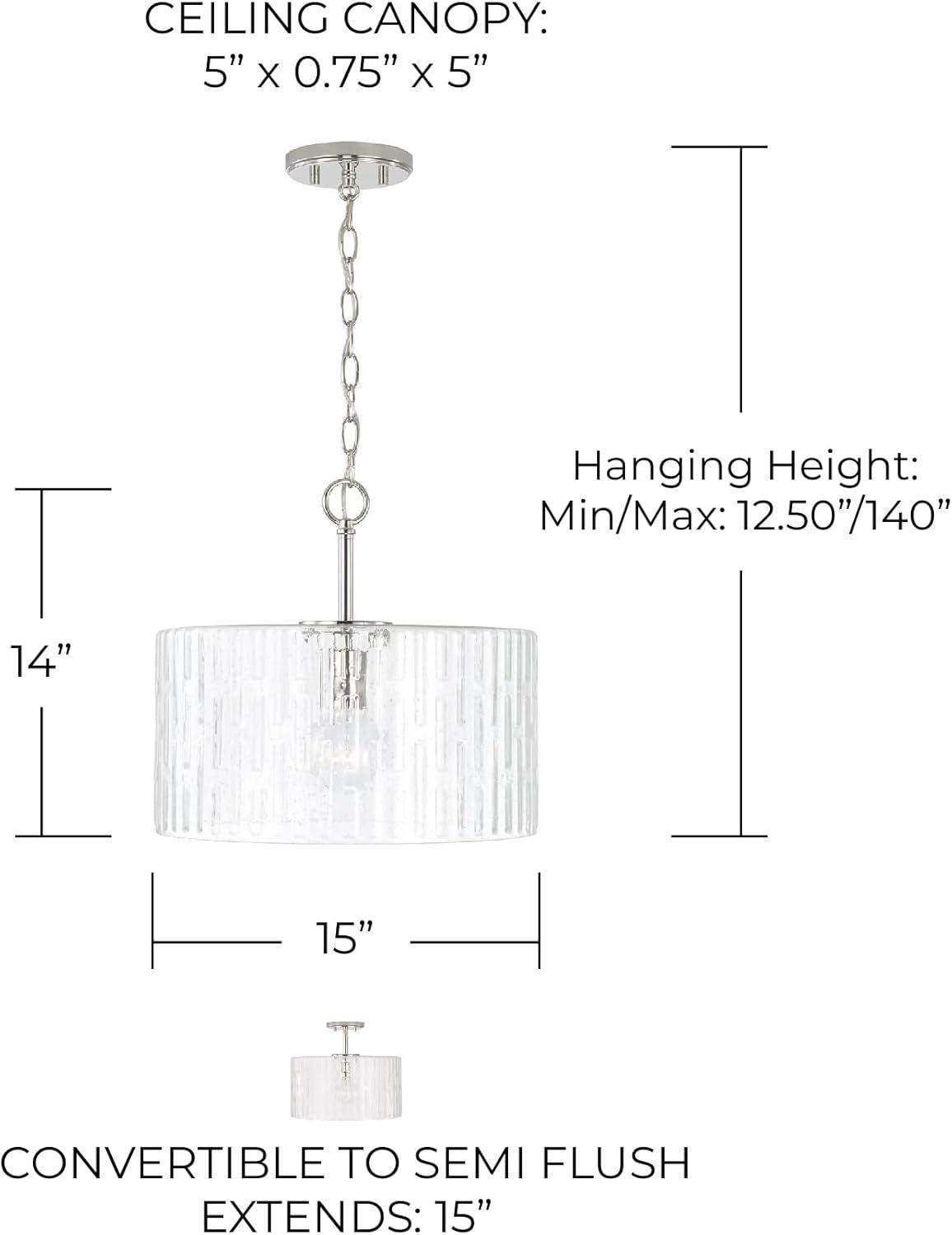 Emerson Geometric Seeded Glass Drum Pendant in Polished Nickel