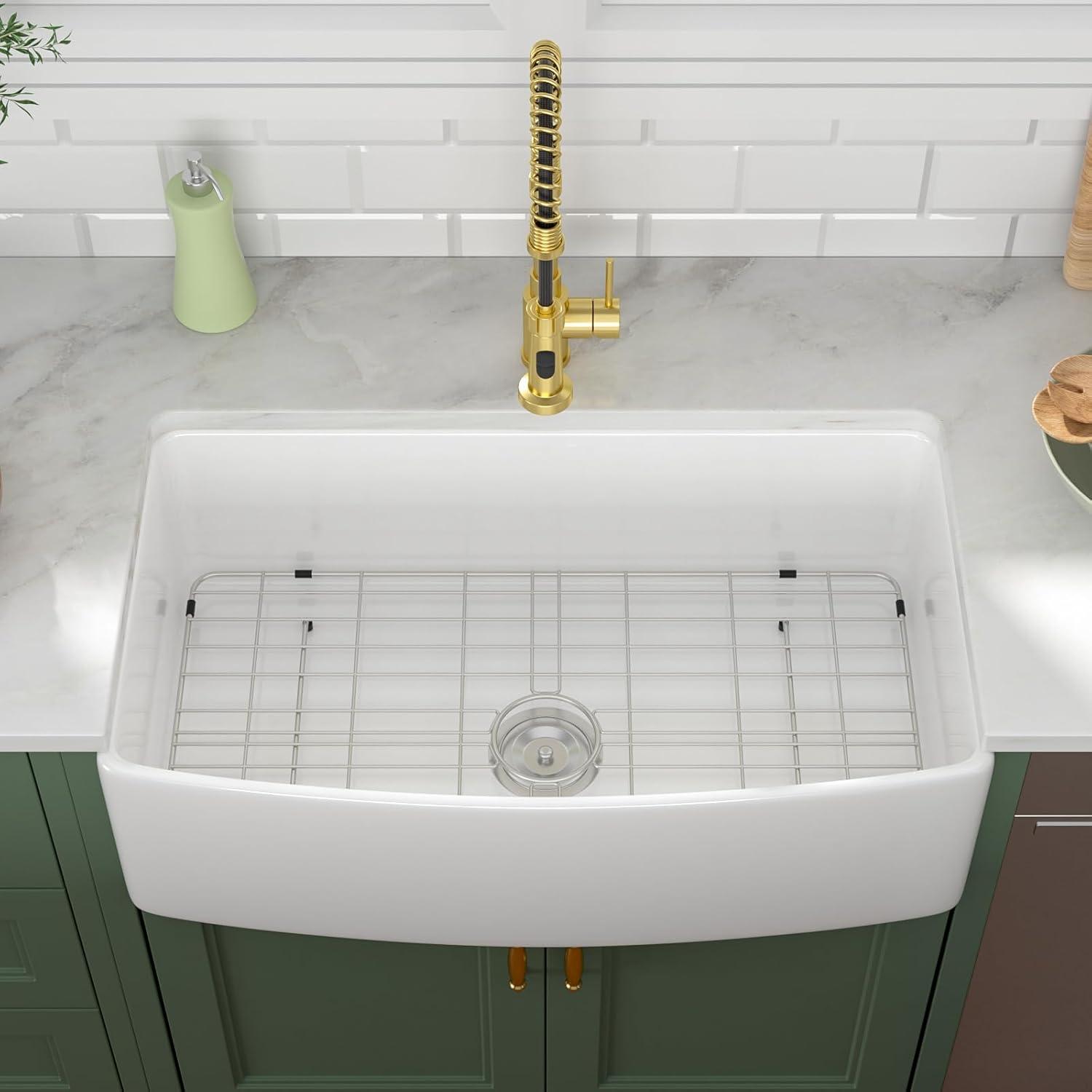 24 Inch White Ceramic Farmhouse Apron Front Sink
