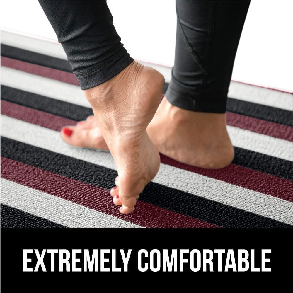 GORILLA GRIP Striped Doormat, Thick Bristle Door Mat Catches Dirt from Shoes, 24x16, Burgundy Black Cream