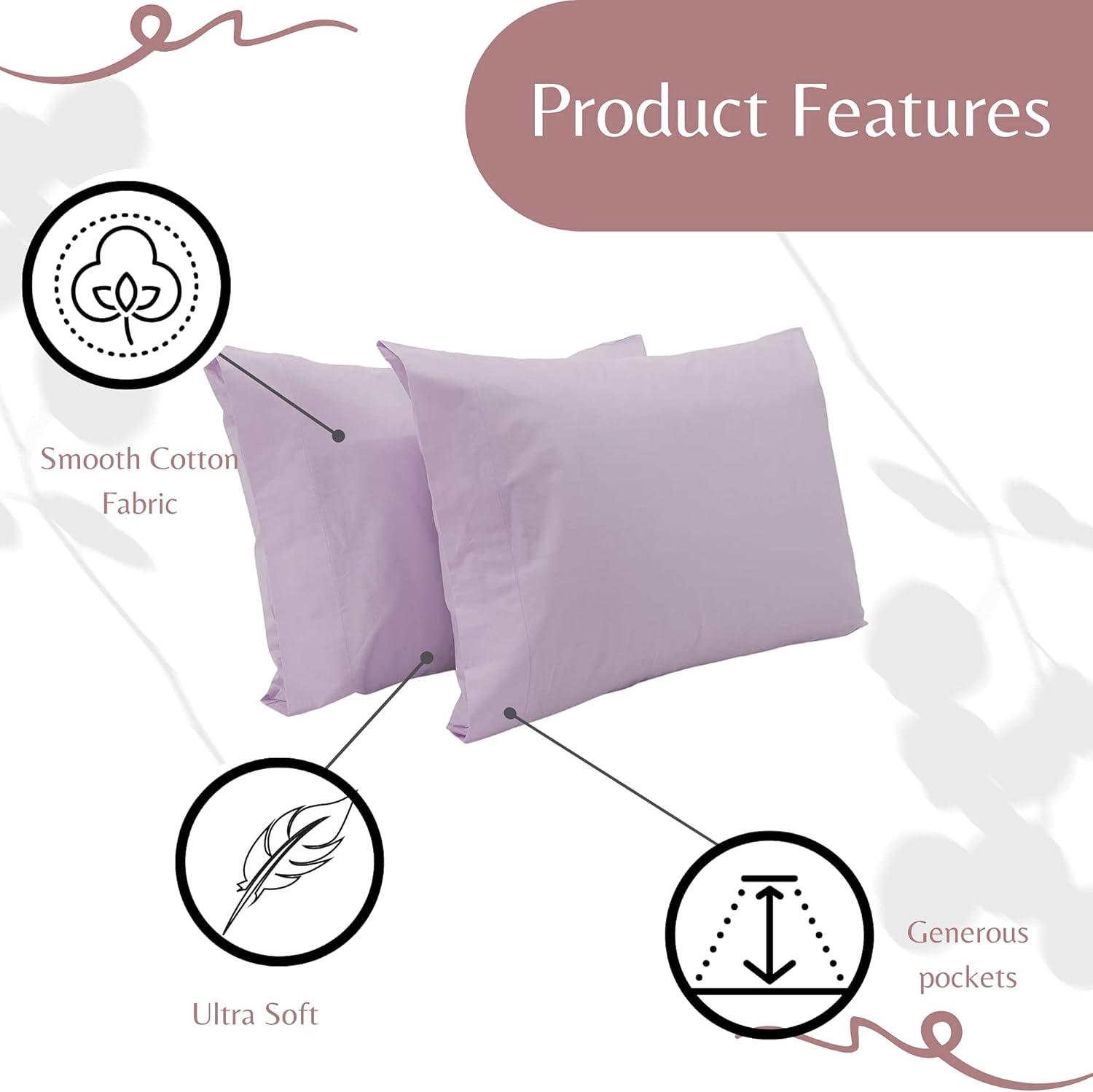 Lavender Cotton Queen Pillowcases with Open Enclosure - 2 Pack