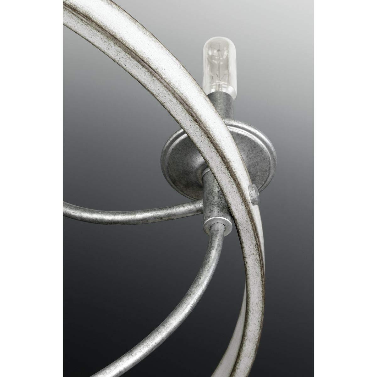 Progress Lighting Gulliver 5-Light Chandelier, Galvanized Finish, Wood Grained Texture Shade