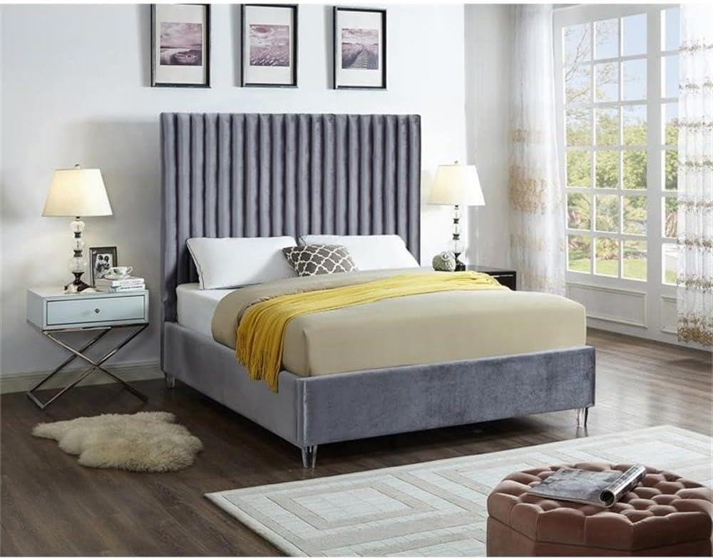 Candace Grey Velvet Queen Bed-Color:Grey Velvet,Style:Contemporary