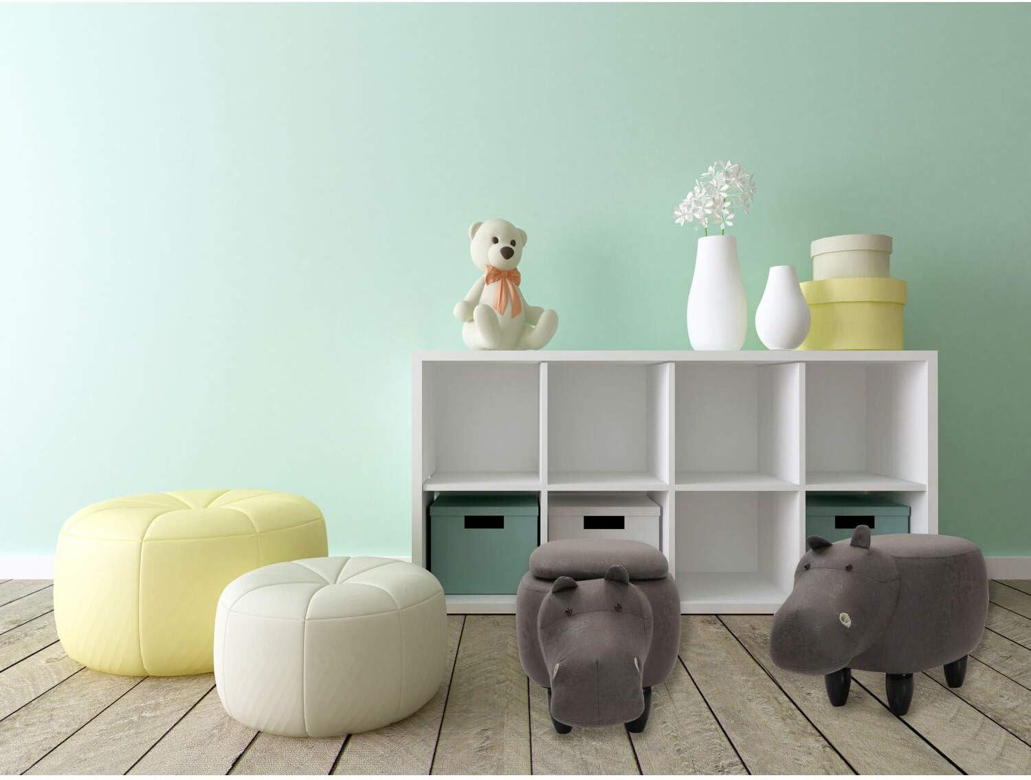 Critter Sitters 15-In. Seat Height Dark Gray Hippo Animal Shape Storage Ottoman - Furniture for Nursery, Bedroom, Playroom, and Living Room Decor