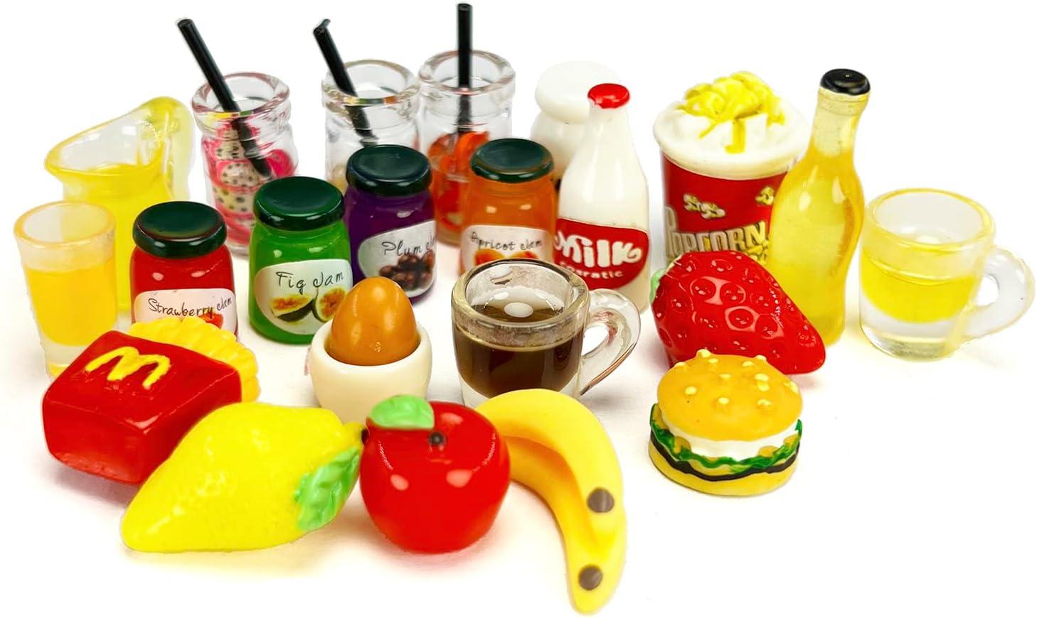 200 Piece Dollhouse Miniature Food Pretend Fast Food Toy Set Burger Fries Milk Cake Egg Bread Pizza Coffee etc Doll Food Kitchen Accessories Toys Kids Party Accessories Restaurant
