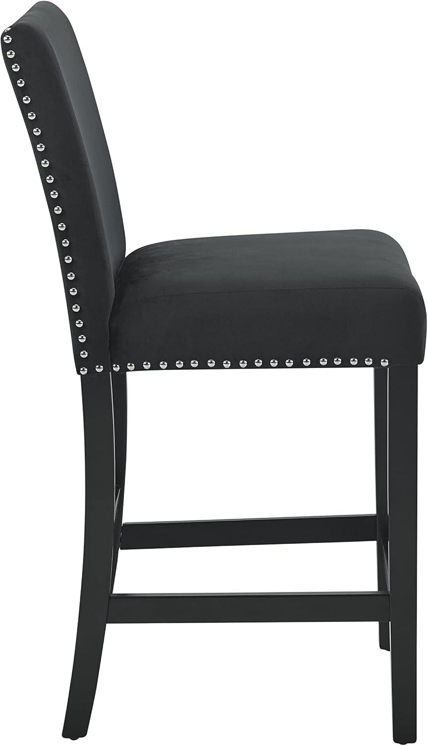 Cobre Contemporary Velvet Counter Stool with Nailhead Trim(Set of 2) in Black