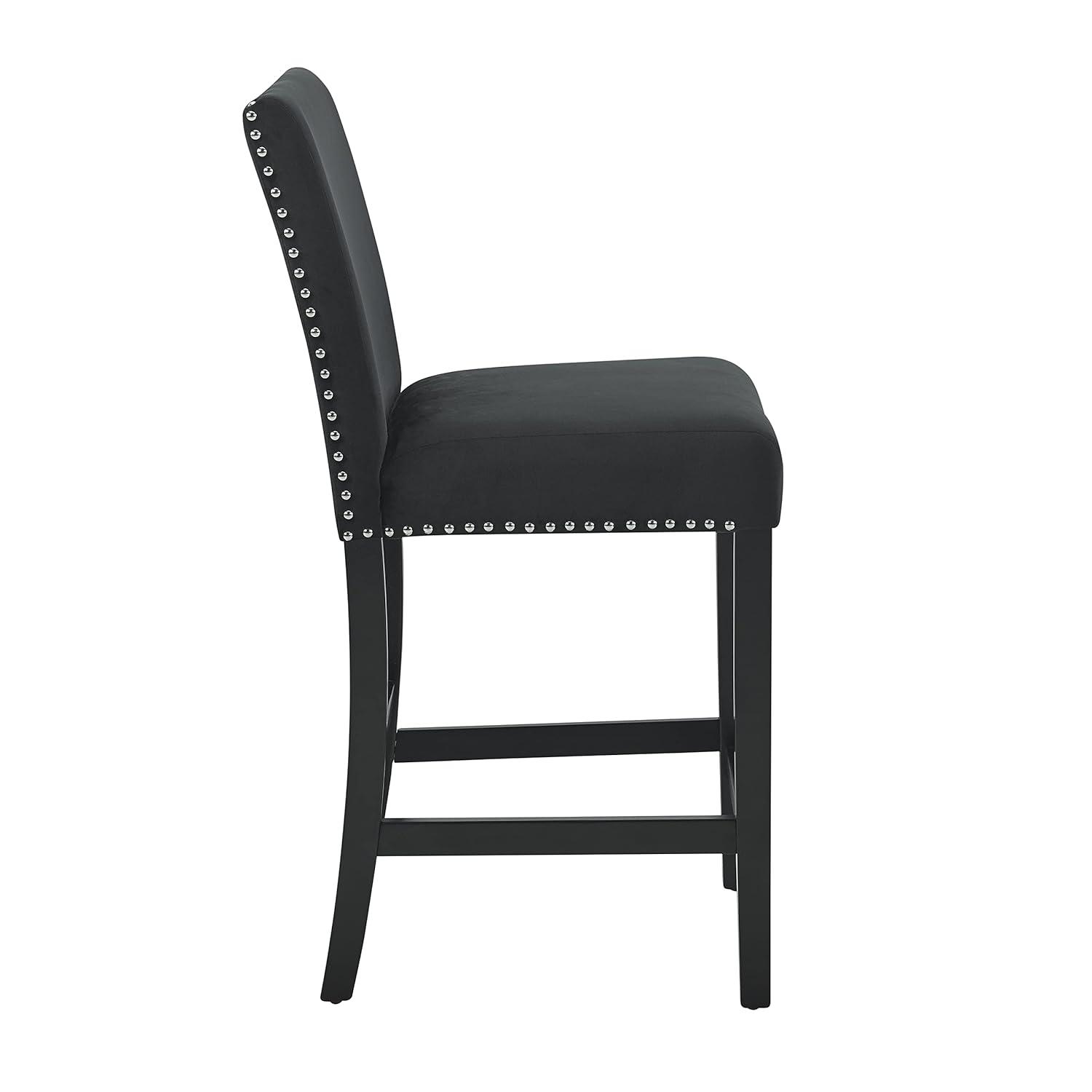 Cobre Contemporary Velvet Counter Stool with Nailhead Trim(Set of 2) in Black