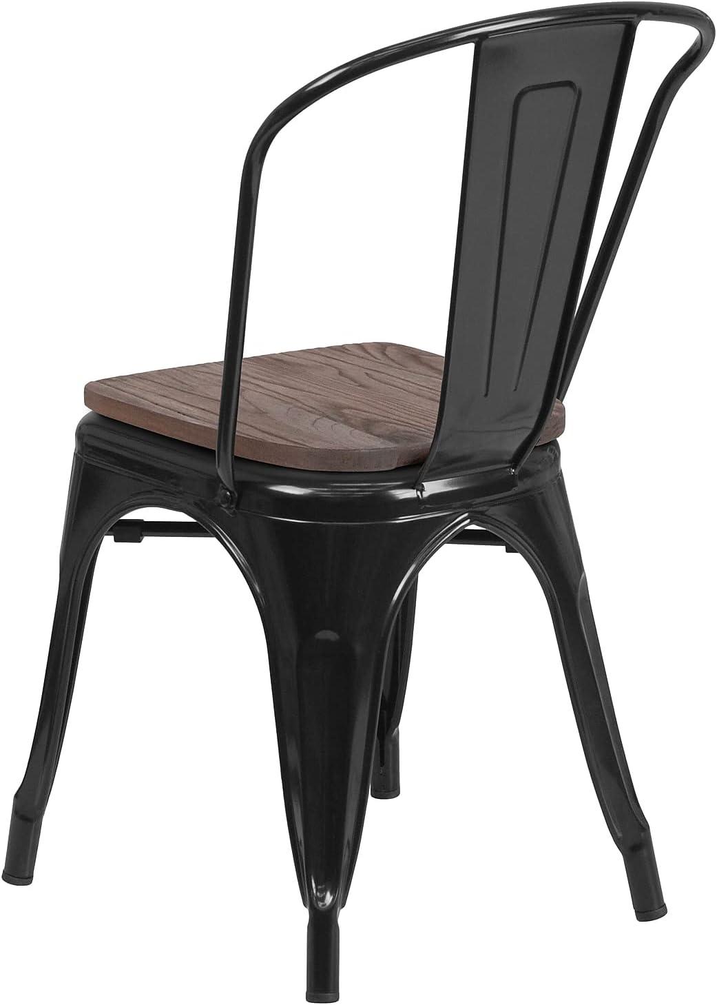 Flash Furniture Metal Stackable Chair with Wood Seat