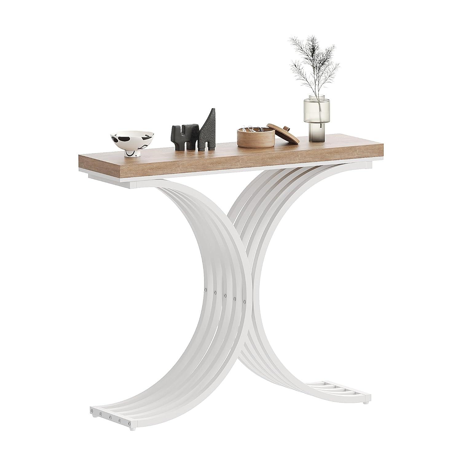 Console Table - Entryway Table for Living Room, Modern Sofa Accent Table with White Faux Marble Top