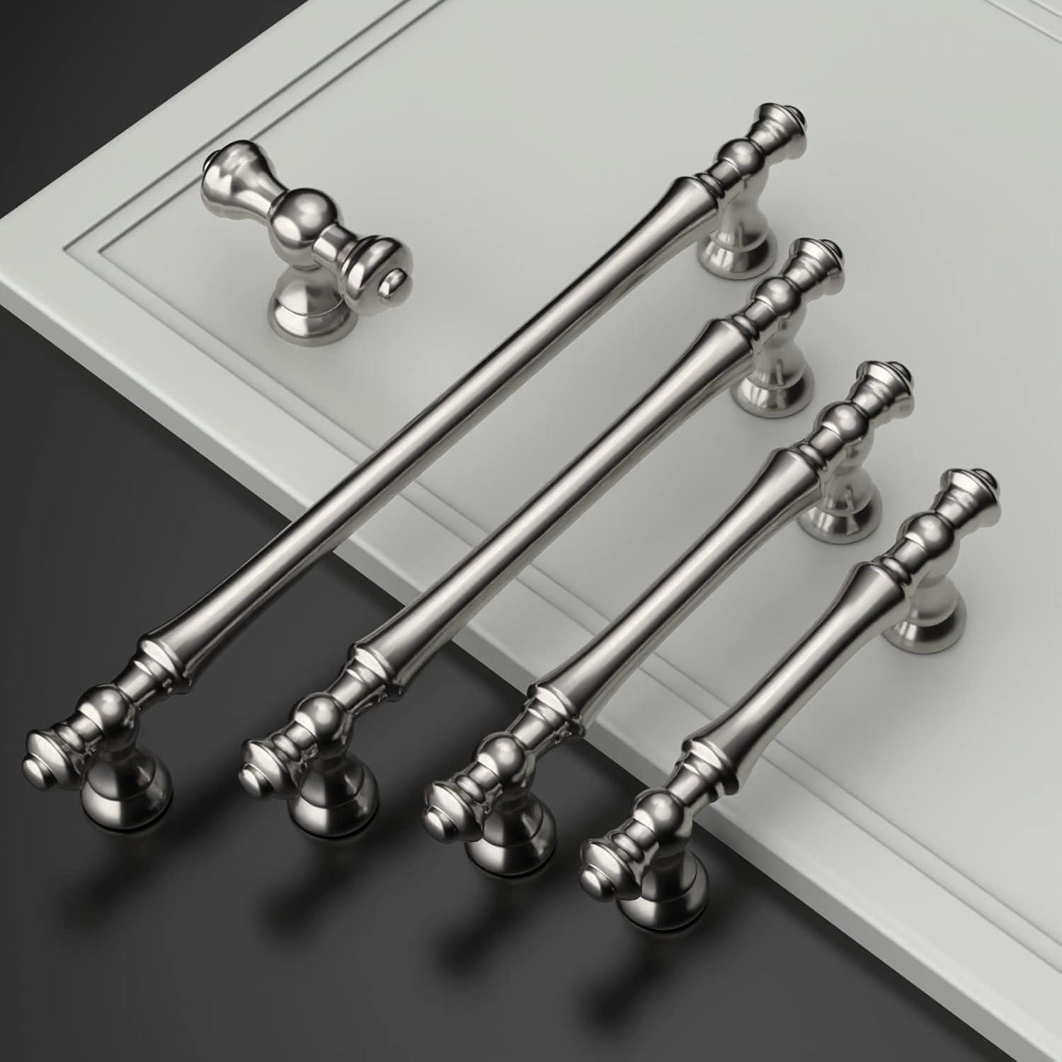 Amerdeco 10 Pack Brushed Satin Nickel Cabinet Pulls - 5 Inch(128MM) Hole Centers Kitchen Handles for Cabinets and Cupboards - ZH0060