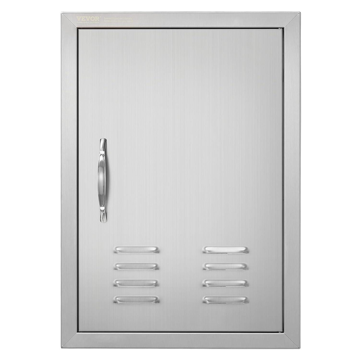 VEVOR Outdoor BBQ Kitchen Door - 14W x 20H Inch Stainless Steel Flush Mount Vertical Wall Door with Handle for Island, Grilling Station